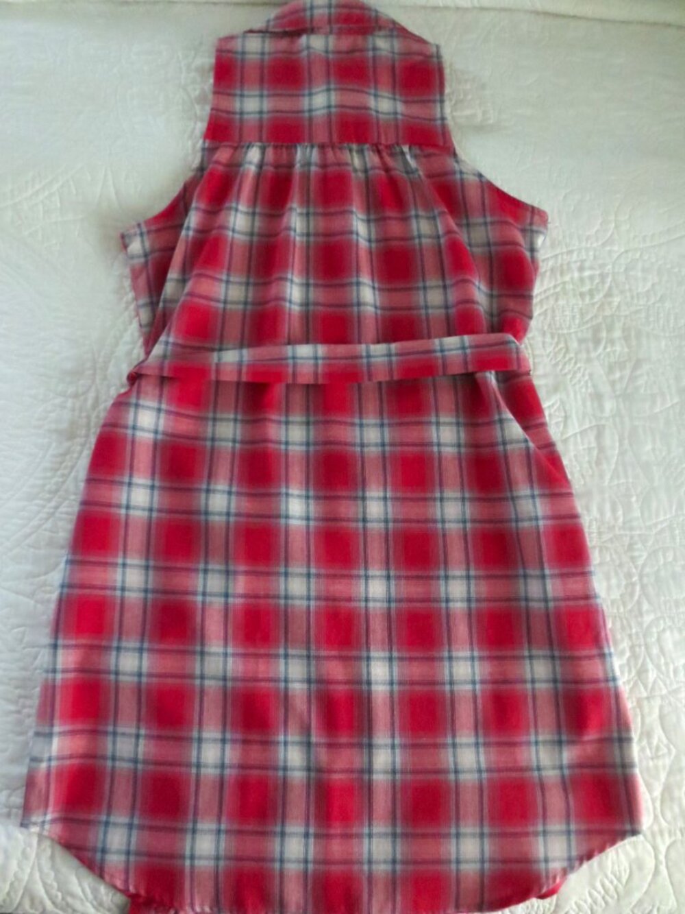 Classic Americana Red & White Plaid Button Front Short Sleeve Shirt Dress - Picture 9 of 15